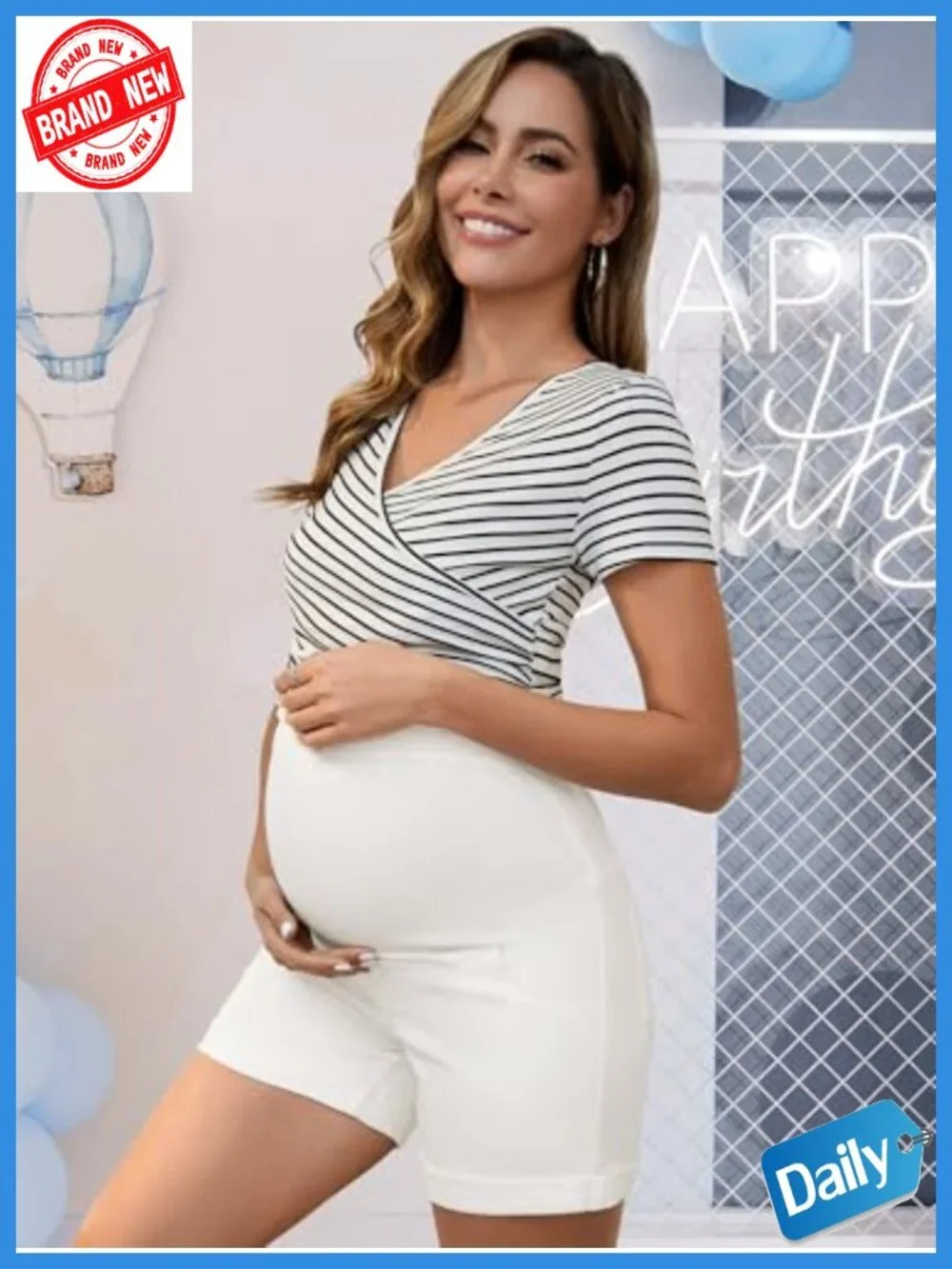 Maternity Jean Shorts Over Belly Stretchy Waist High Rise Denim Shorts